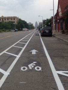 Buffered bike lane in Detroit, MI